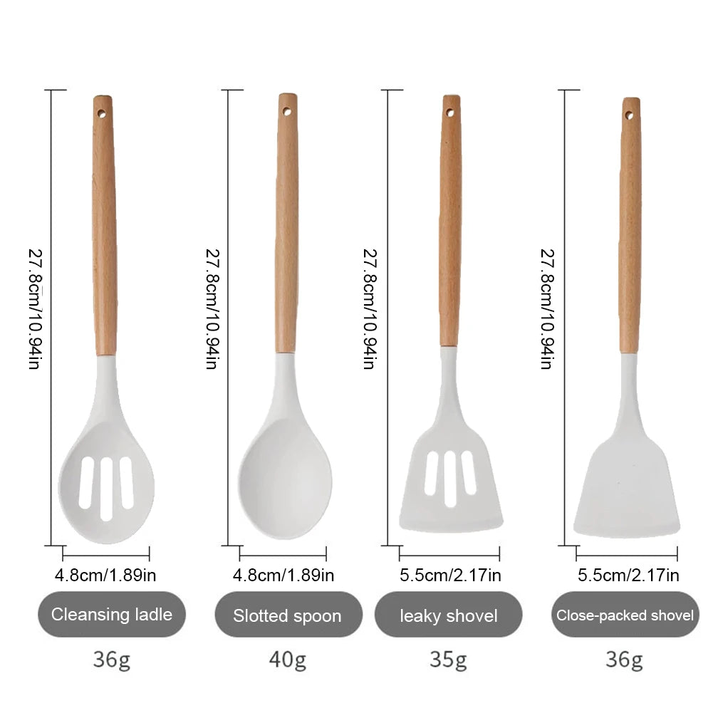 12Pcs Kitchen Utensil Set Heat-Resistant Cookware with Holder Non-Stick Spatula Set Spatula Spoon Brush Whisk for Home Kitchen