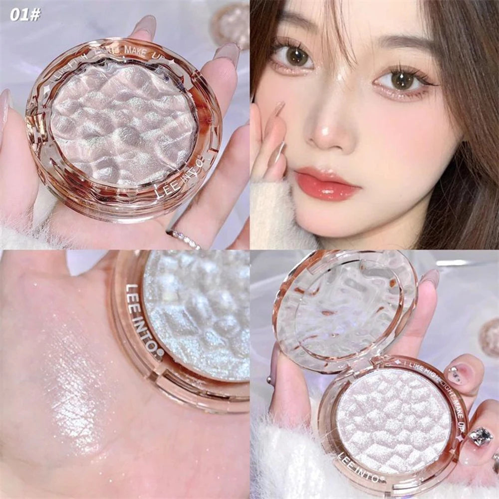 LEE INTO Highlighter Powder, Pearlescent Finish, Fine Shimmer, Silky Mashed Potato Texture, Brightening, Long-Lasting No Fallout