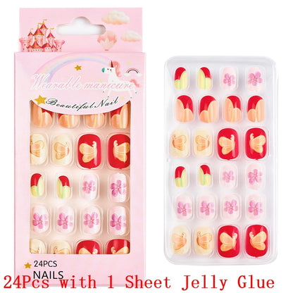 12pcs Cute Kids Dress-Up Fake Nail Girls Press on Nails Princess Pretend Play Toy Nail Tips Self-adhesive Children False Nails *