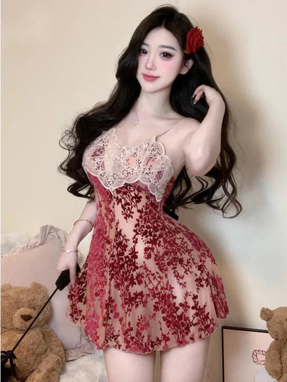 Luxury Camisole Nightgown Summer Women's Style Flower French Chest Cushion Pure Desire Lace Sexy Pajamas Dress Elegant ERQ8