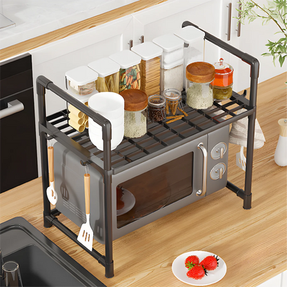 1pc Microwave Oven Storage Rack, Space-saving Countertop Kitchen Utensils Tableware Organizer, Kitchen Accessories Plastic Shelf