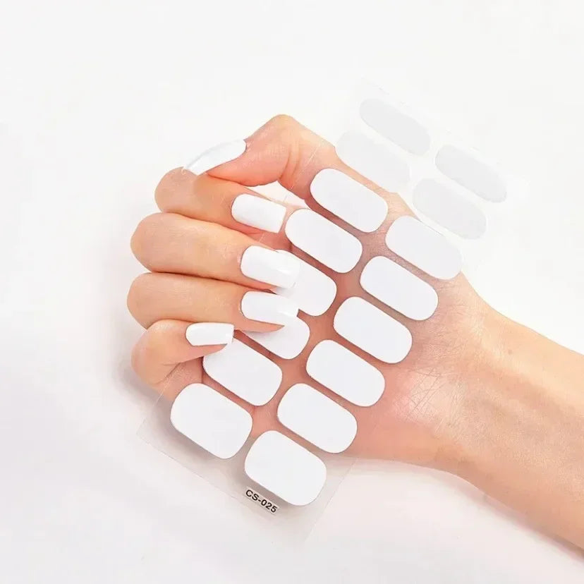 Semi Cured Gel Nail Sticker Pure Color UV LED Lamp Covered Waterproof Full Adhesive Long Self Nail Decals Manicure Lasting
