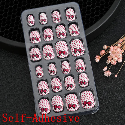 12pcs Cute Kids Dress-Up Fake Nail Girls Press on Nails Princess Pretend Play Toy Nail Tips Self-adhesive Children False Nails *