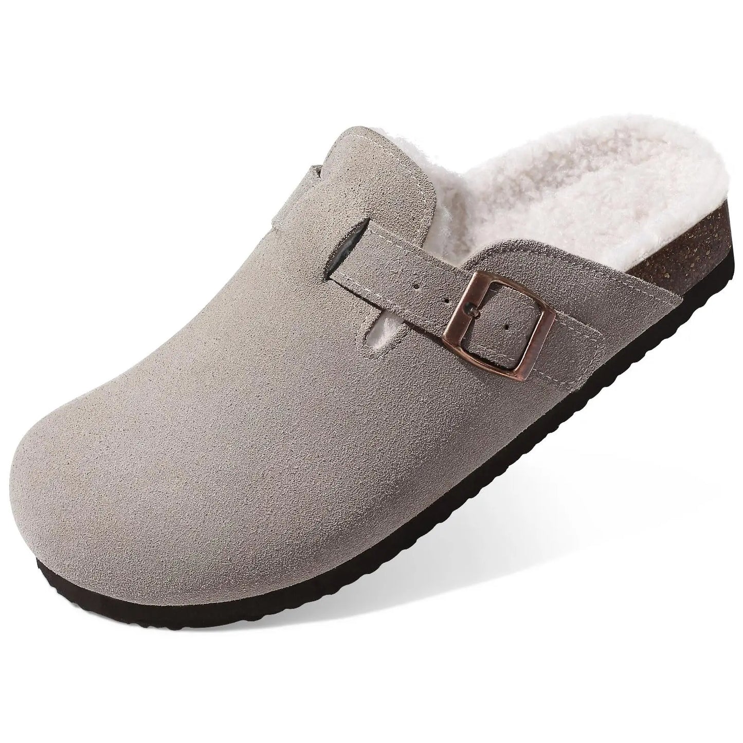 Asgard Women's Fuzzy Clogs Slippers Indoor Warm Plush Fur Cork Footbed Clogs Slippers Winter Lady House Flats Cotton Slippers