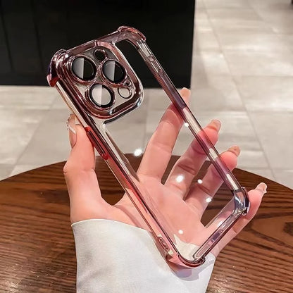 Luxury Plating Shockproof Silicone Phone Case For iPhone 16 15 14 Plus 13 12 11 Pro Max Lens Protect Case Transparent Back Cover