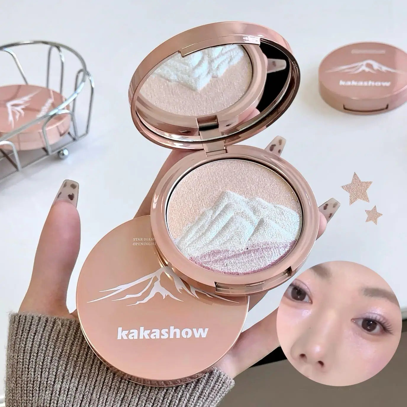 Kakashow 3 colors Sparkling highlighter Pearlescent Smooth Delicate High-Gloss Pressed Powder for Facial Brightening