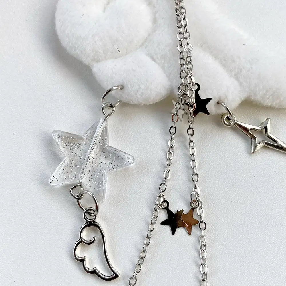 Y2K Wing Star Lanyard Keychain Plush Angel Phone Decoration Pendant Trendy Star Chain Bag Decoration Sweet Cool Girl Accessories