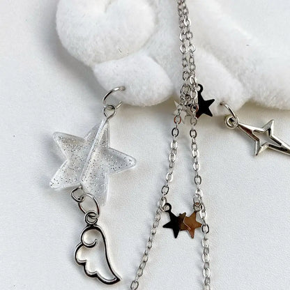 Y2K Wing Star Lanyard Keychain Plush Angel Phone Decoration Pendant Trendy Star Chain Bag Decoration Sweet Cool Girl Accessories
