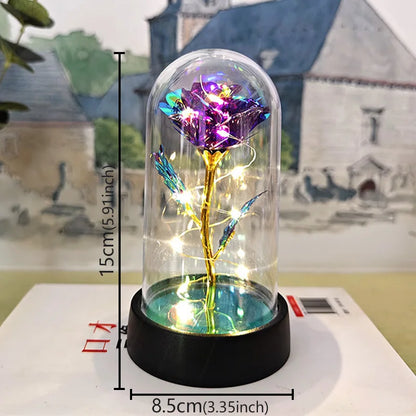 Valentines Day Gift for Girlfriend Eternal Rose LED Light Foil Flower In Glass Cover Mothers Day Wedding Favors Bridesmaid Gift