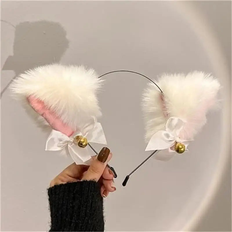 Sexy Cat Ear Bow Headband Necklace Plush Bell Hairband Girl Hairhoop Headwear Costume Accessory for Cosplay Masquerade