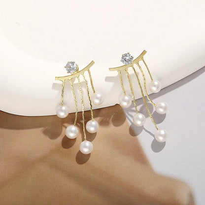 Korean Luxury Pearl Tassel Earrings Women Jewelry Fashion New Luxury Women's Banquet Wedding Pearl Stud Earrings