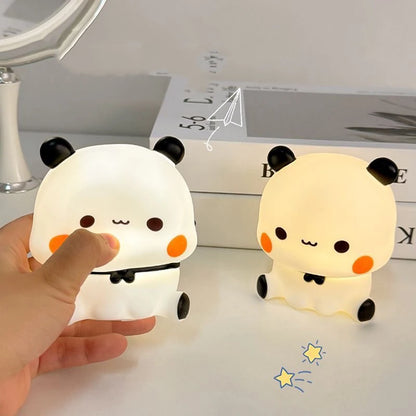 Kawaii Bear Panda Bubu And Dudu Led Night Light Lamp Cute Cartoon Nightlight Animal Bedroom Decorative Living Room Dolls Gifts