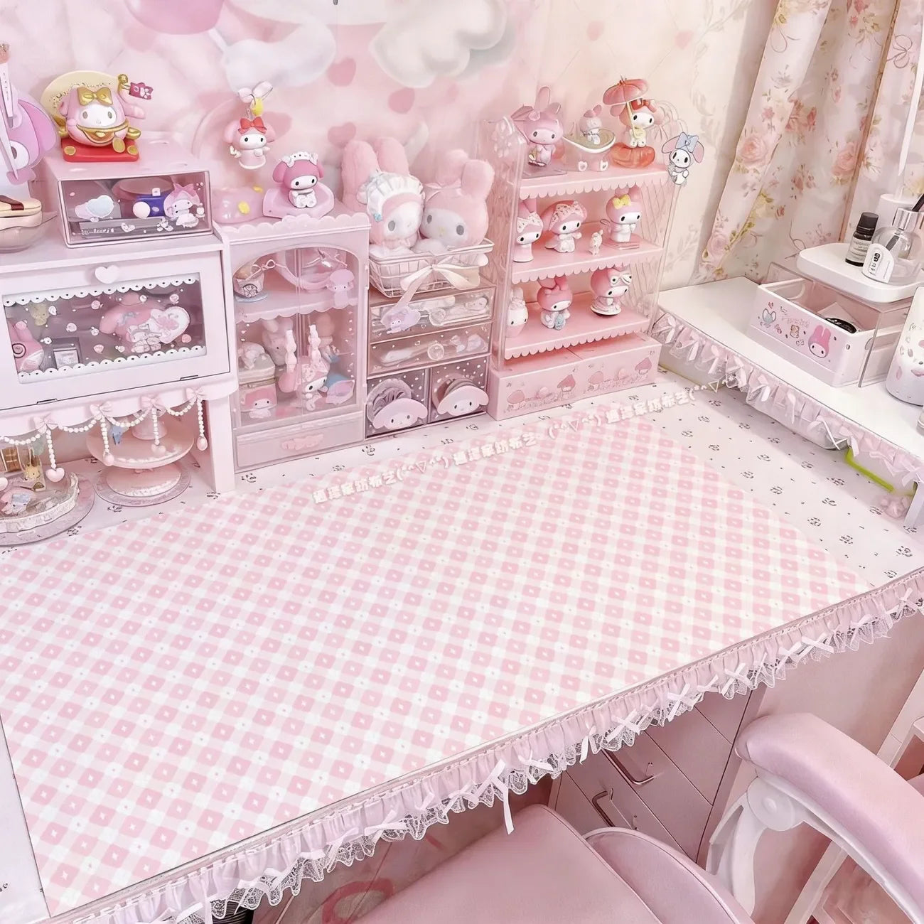 Leather Desk Pad Protector FULL Screen Polka Dots Bow PINK Y2K Mouse Pad Office Desk Mat Waterproof Non-Slip PU Desk Blotter Pad