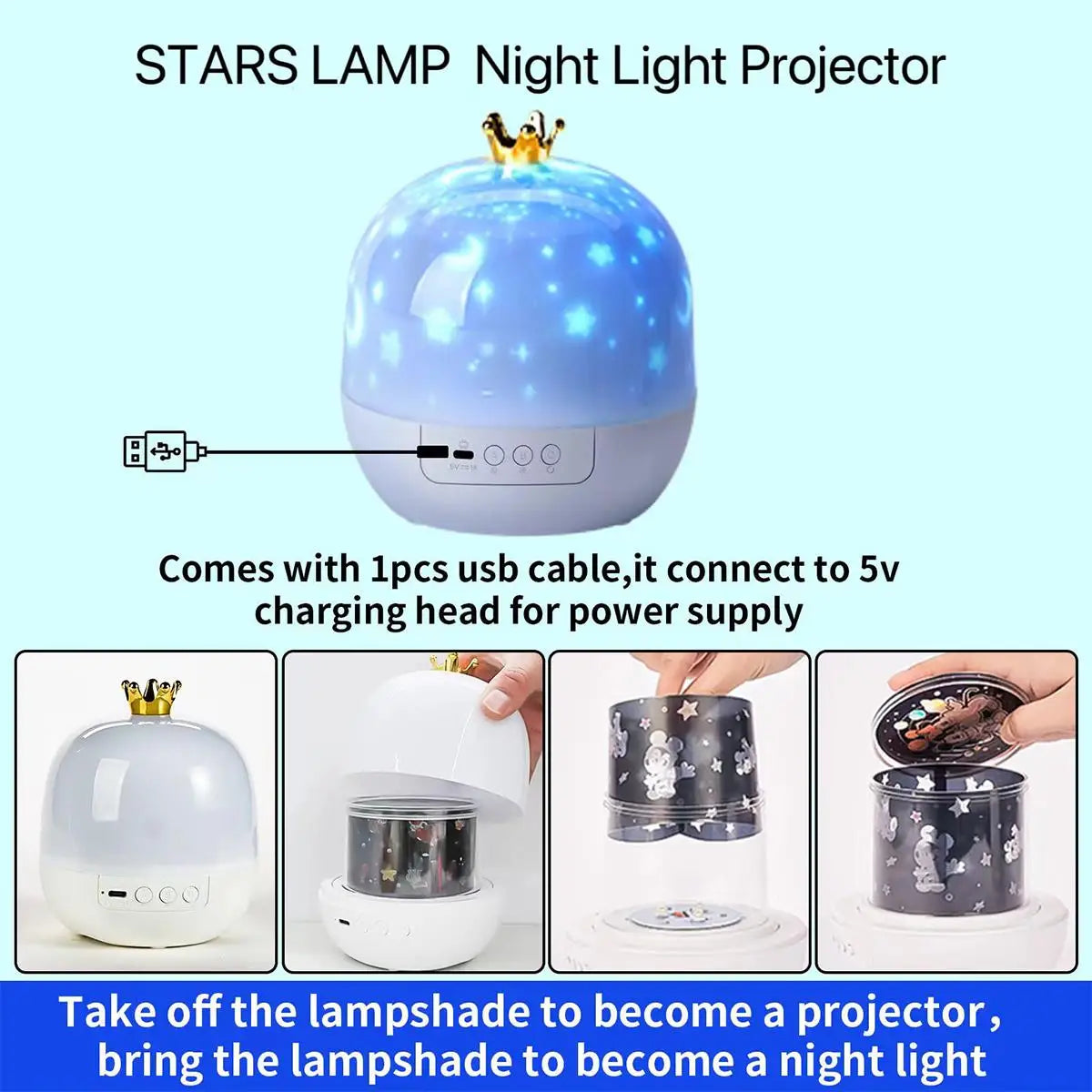 Crown Galaxy Projector 21 In 1 Light Lamp Usb Powered Led Night Room Kids Childrens Projection With Brightness Adjustment Lights