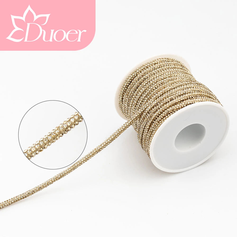 DUOER 3mm 5/10 Yards Glass Rhinestones Rope Tube GlitterDiamond Cord Soft Shoelace Drawstring Trimming For DIY Hoodies Trouser