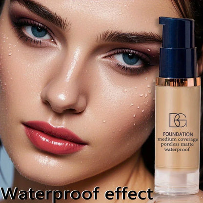 2Pcs Full Coverage Waterproof Liquid Foundation&Black Triangular Powder Puff-LongLasting Matte Finish Dark Circle&Blemish Cover