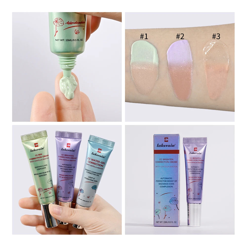 Lakerain CC Cream Color Changing Liquid Foundation High Coverage Even Skin Tone Moisturize Foundation Primer Korean Makeup