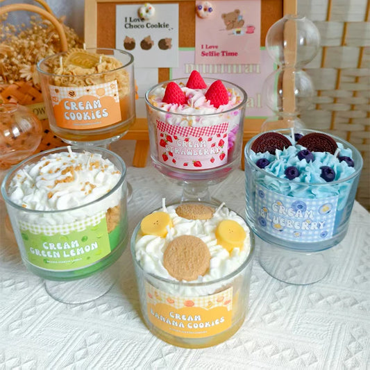 Handmade Fruit Cream Cup Scented Candle Set - Strawberry Blueberry Banana Fragrance Ornament Gift