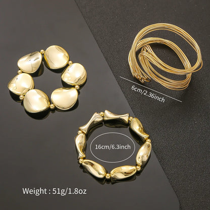 3 Pcs/set Geometric Twisted Lines Irregular Shaped Open Cuff Bracelet and Bangle Set for Women Punk Exaggerated Style Accessor