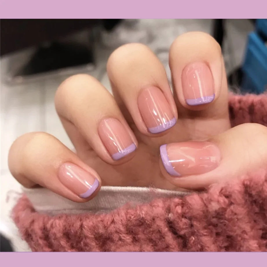 24Pcs/Box Charming Pink Flame Short Detachable Finished Fingernails Ballet Wearable Fake Nails press on Square Head Full Cover
