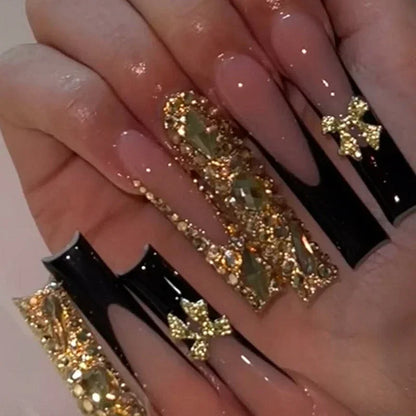 Customized Bling Rhinestone XXXL Press On Nails Handmade Luxury 5CM Long Coffin Stiletto False Nail Tip Reusable Fake Nail Party