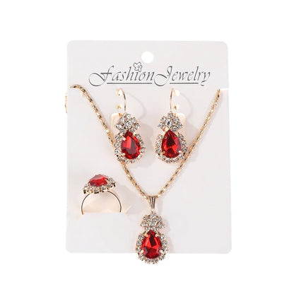 2Pcs/lot Simple Fashion Geometric Zircon Necklace Earrings Kit For Women Wedding Bride Jewelry Set Accessories Gift