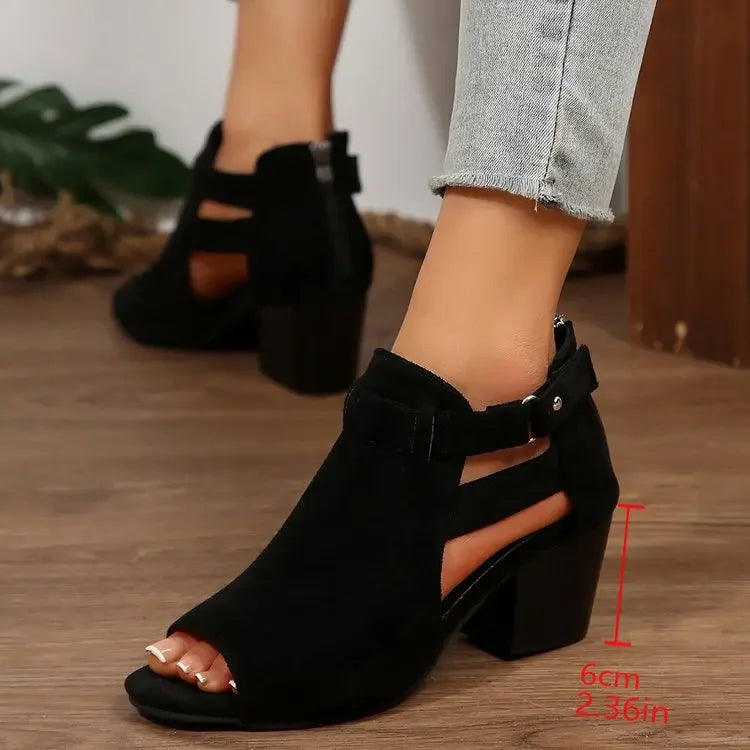 Jutty New Embroidered Rivet Large Size Thick Heel Women's Sandals High Heel Sandals Women round Toe Other Types of Heels
