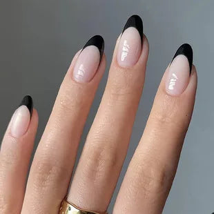 24Pcs Press on Fake Nails Short Medium French Acrylic Full Cover False Nail With Glue Kit Mini File Manicure for Women and Girls