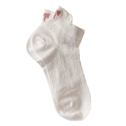 New Design Heel Bow Women Short Socks Lolita Kawaii Summer Thin Breathable Hollow Out Low Tube Sock Ins Trend White Cotton Socks