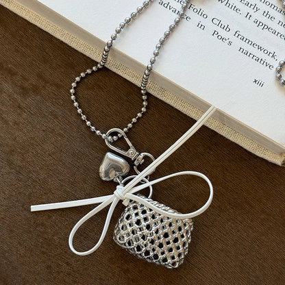 Retro Cute Small Leopard Print Leather Bag Pendant Necklaces for Women Sweater Long Rope Chain Neck Hanging Jewelry Accessory C