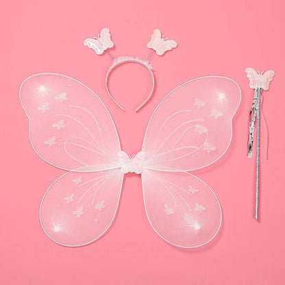 Kids Butterfly Headband Wings Cute Party Props with Fairy Wand Glitter Butterfly Dressing Up Fairy Wing Cosplay Costume