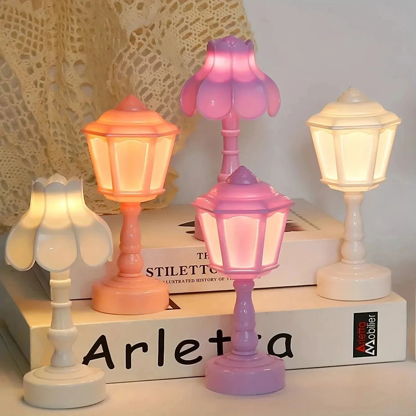 HOMEFISH Geometric Flower Bud Button Battery LED Table Lamps Desk Night For Bedroom Dining Touch Night Light