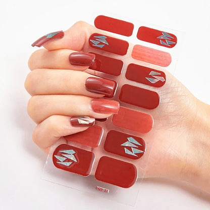 16Tips Nude Semi-Cured Gel Nail Wraps Sticker Long-Lasting UV LED Lamp French Nail Decal Full Cover Waterproof Semi-Cured Sticke