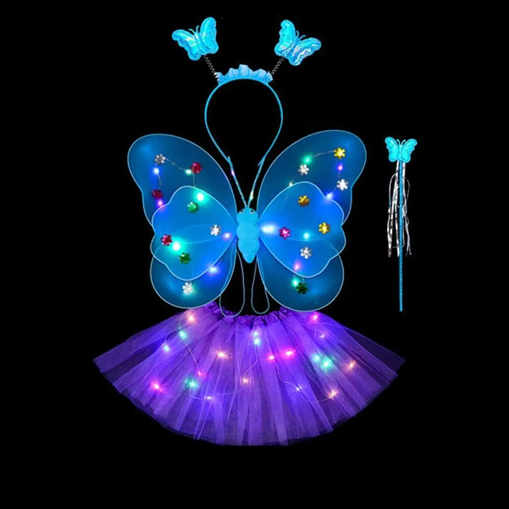 Luminous Wings Flashing Butterfly Skirt Lights Suit LED Children Costume Props Girls Skirts Angel 2-8year Easter Valentines Day