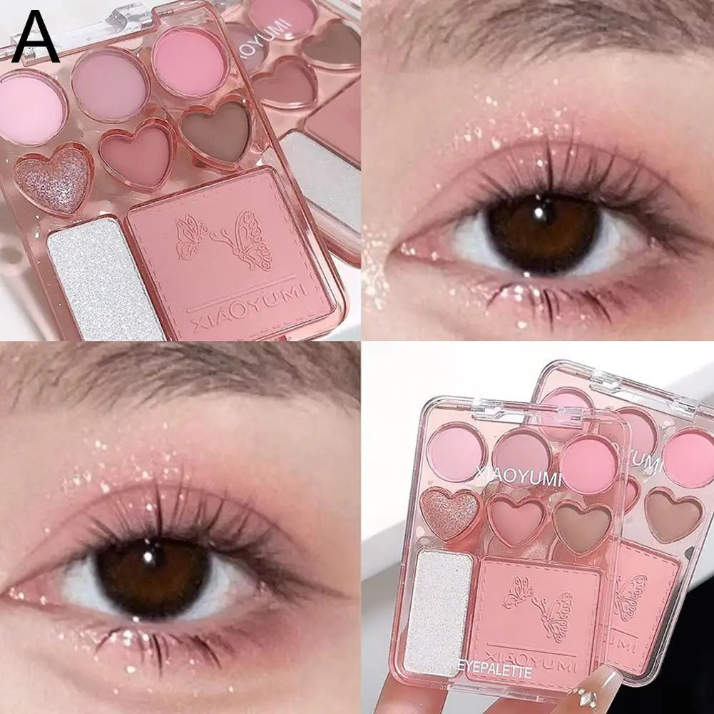 8-color Pearl Glitter Matte Peach Pink Blusher Highlight Eye Shadow Plate Korean Makeup Pink Orange Eyeshadow Cosmetics