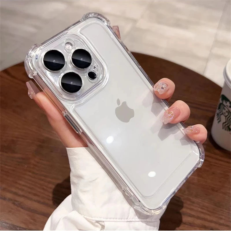 Luxury Plating Shockproof Silicone Phone Case For iPhone 16 15 14 Plus 13 12 11 Pro Max Lens Protect Case Transparent Back Cover