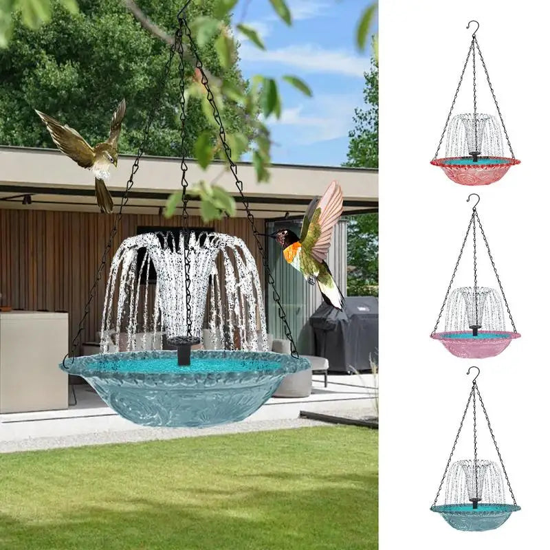 Hangable Bird Feeder Bird Bath With Solar Powered Water Fountain Garden Decoration For Nature Lovers Deck Backyard