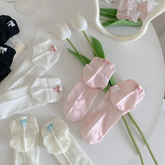 New Design Heel Bow Women Short Socks Lolita Kawaii Summer Thin Breathable Hollow Out Low Tube Sock Ins Trend White Cotton Socks