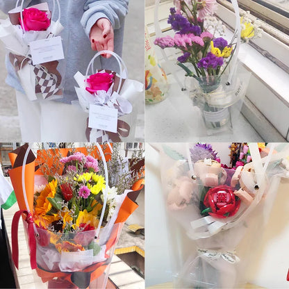 1pc Transparent Gifts Tote Bag Wedding Bouquet Flowers Packaging Bags Box For Florist Birthday Party Decor Xmas Valentines Gift
