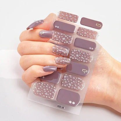 Semi Cured Gel Nail Sticker Pure Color UV LED Lamp Covered Waterproof Full Adhesive Long Self Nail Decals Manicure Lasting