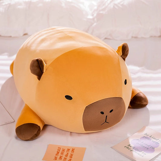 Fatty Long Capybara Plush Pillow Stuffed Round Kawaii Standing Brown Aquatic Cartoon Animal Bolster Plushie Gift