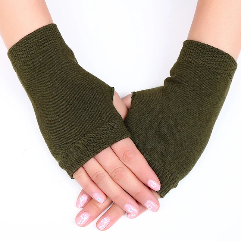 1 Pairs Half Finger Gloves Thumb Holes Hand Wrist Arm Warmer Solid Color Stretch Mittens Unisex Warm Fingerless Knitted Gloves