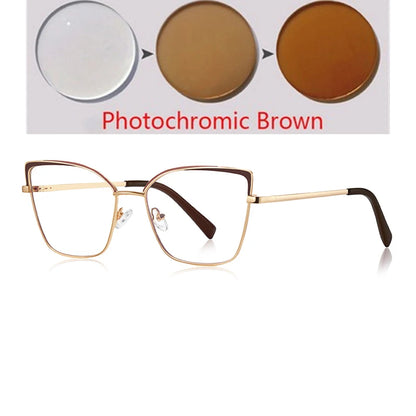 0 -0.5 -0.75 To -6.0 Pink Gold Frame Cat Eye Minus Myopia Glasses Women 1.56 Aspheric Anti Blue Light Prescription Spectacles