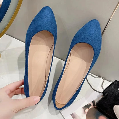 Pointed Toe Simple Women's Shoes Velvet Large Size Bean Bean Comfortable Lightweight Slip-On Work Shoes