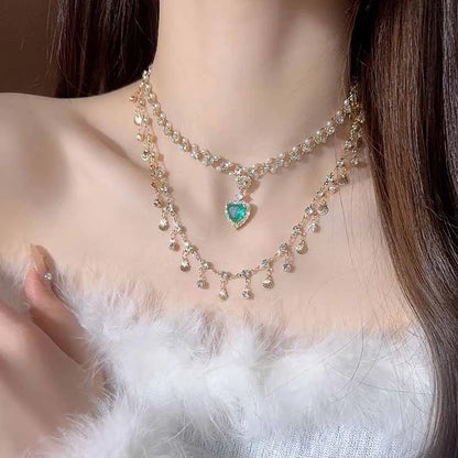 Multi-layered Copper Alloy Crystal Necklace Women Hanfu Accessories Sexy Golden Collarbone Necklace Birthday Gift For Women