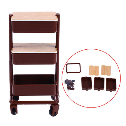 Storage Display Shelf Bookshelf Furniture Model Decor Toy 1Set 1:12  Dollhouse Miniature Trolley Dining Cart with Wheels