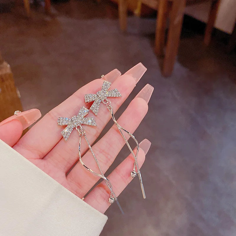 1Pair Korean Style Long Imitation Pearl Tassel Dangle Earrings For Women Trendy Full Crystal Fringe Drop Earring Vintage Jewelry