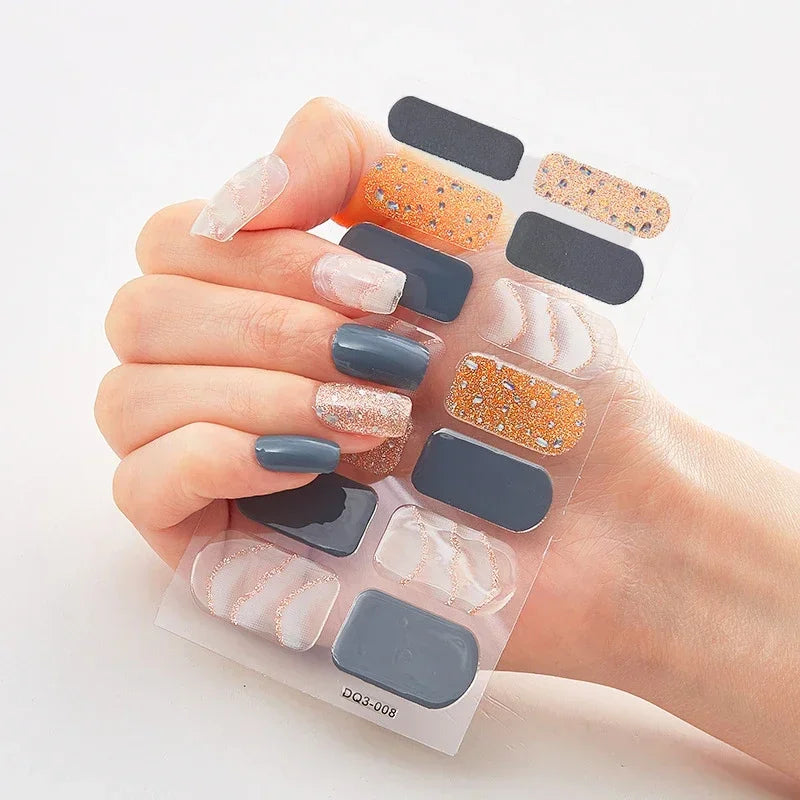 Semi Cured Gel Nail Sticker Pure Color UV LED Lamp Covered Waterproof Full Adhesive Long Self Nail Decals Manicure Lasting