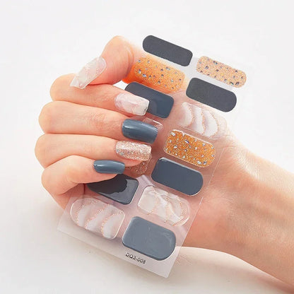 Semi Cured Gel Nail Sticker Pure Color UV LED Lamp Covered Waterproof Full Adhesive Long Self Nail Decals Manicure Lasting