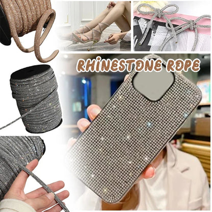 Bling Bling Rhinestone Cord Trimming Round Crystal Soft Tube Shoelace Rope Hoodies Trouser Drawstring DIY Manual Aglets 1yard